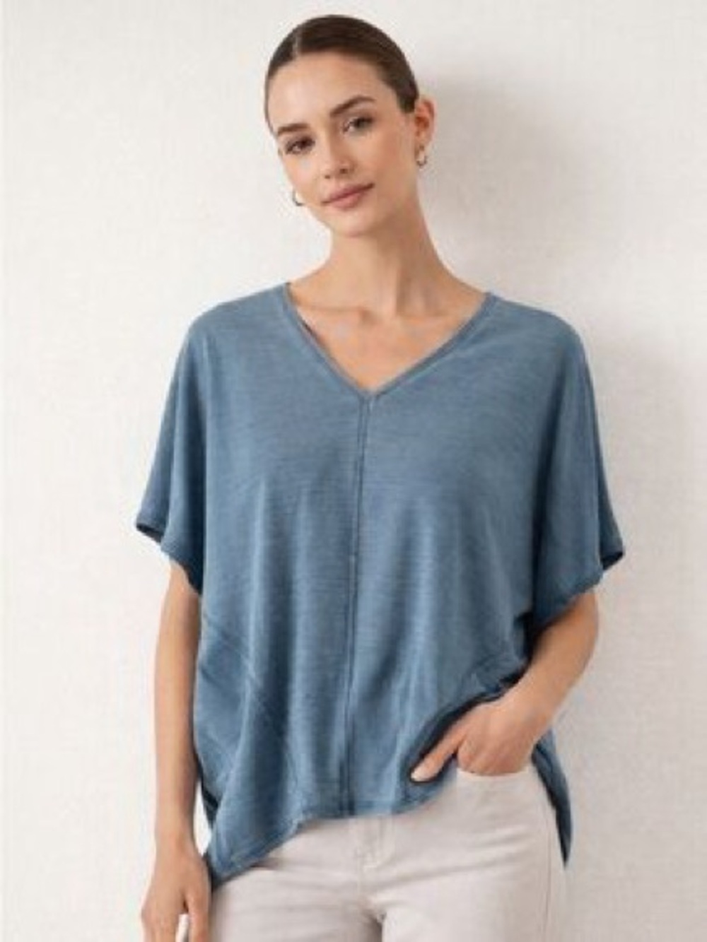 White House Black Market Blue V-Neck Everyday Dolman Sleeve Top Size Small Comfy